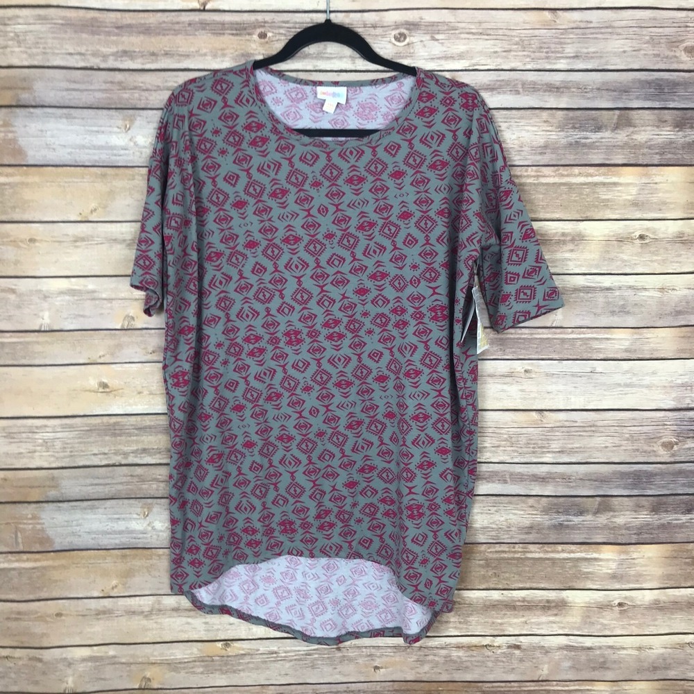 Lularoe Top Womens XXS Gray Geometric Irma T-Shirt Short Sleeve Tunic Pullover